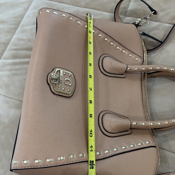 Guess Cream Beige Satchel Purse Handbag with Top Handles Studded Outline - Picture 12 of 15